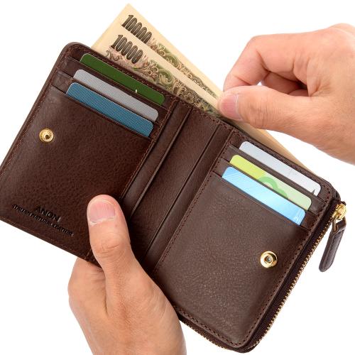 ＜ANON＞バケッタレザー・Ｌ字ファスナー二つ折り財布