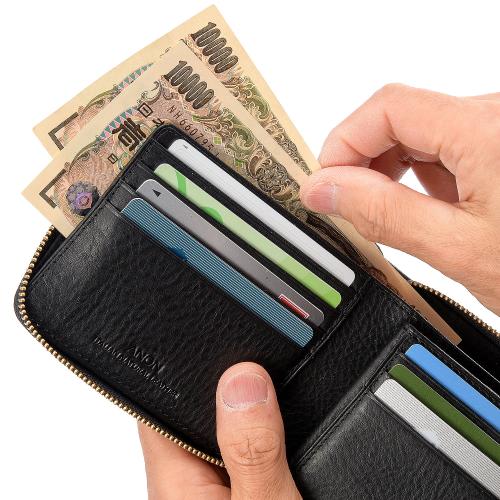 ＜ANON＞バケッタレザー・ラウンドファスナー二つ折り財布