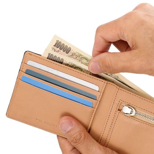 ＜ミラグロ＞姫路グレージングレザー・スマートウォレット(小銭入れあり)