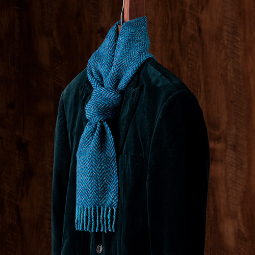 ＜みちのくあかね会＞ホームスパン ショートマフラー ブルーミックス