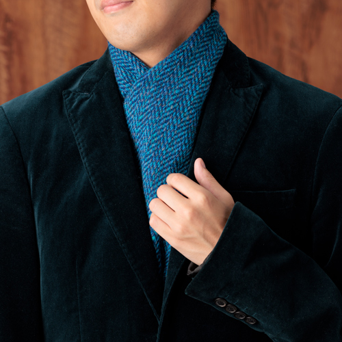 ＜みちのくあかね会＞ホームスパン ショートマフラー ブルーミックス