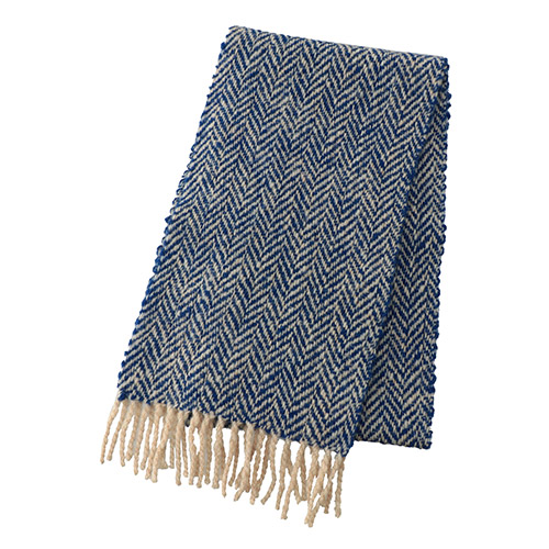 ＜みちのくあかね会＞ホームスパン ショートマフラー ブルー×ベージュ