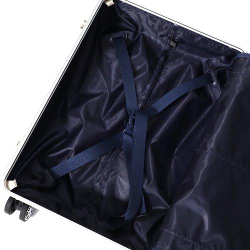 ＜TAKEO KIKUCHI＞ ワンプッシュロック機能 フレームハードキャリー ポリカーボネイト100％ アルミ製コーナーパット アルミフレーム 36L／ﾈｲﾋﾞｰ