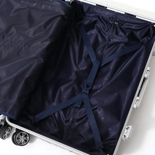 ＜TAKEO KIKUCHI＞ ワンプッシュロック機能 フレームハードキャリー ポリカーボネイト100％ アルミ製コーナーパット アルミフレーム 65L／ﾈｲﾋﾞｰ