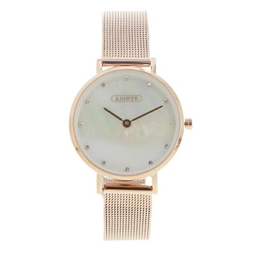 ＜アビステ＞ラウンドフェイスメッシュベルト腕時計
