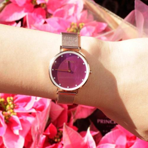 ＜アビステ＞ラウンドフェイスメッシュベルト腕時計