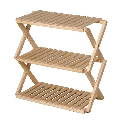 ＜コーナンオリジナル＞折り畳み式木製ラック3段 ワイドタイプ