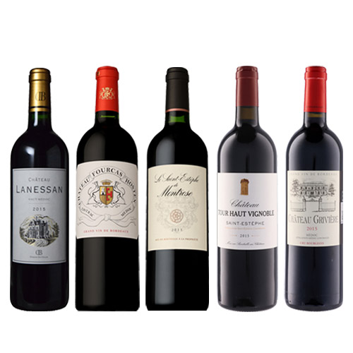 【送料当社負担】＜A-styleソムリエ厳選＞ボルドー2015ヴィンテージ5本セット