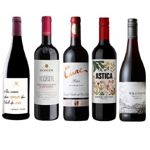 【送料当社負担】冷やしておいしい世界各国の赤ワイン5本セット