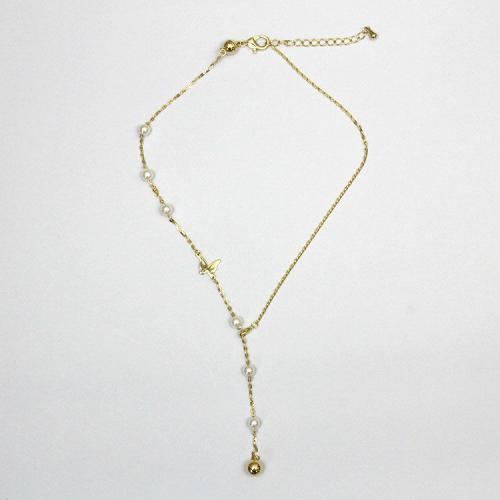 ＜アビステ＞バタフライモチーフ×パールY字ショートネックレス