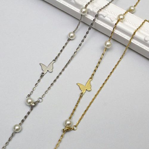 ＜アビステ＞バタフライモチーフ×パールY字ショートネックレス