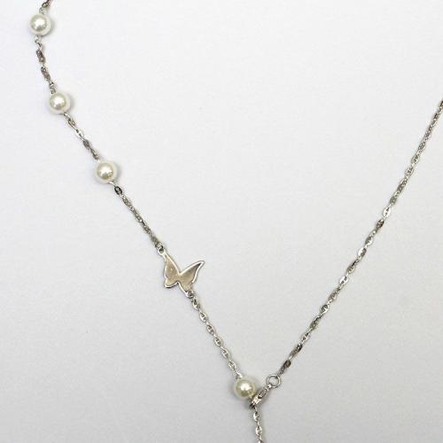 ＜アビステ＞バタフライモチーフ×パールY字ショートネックレス