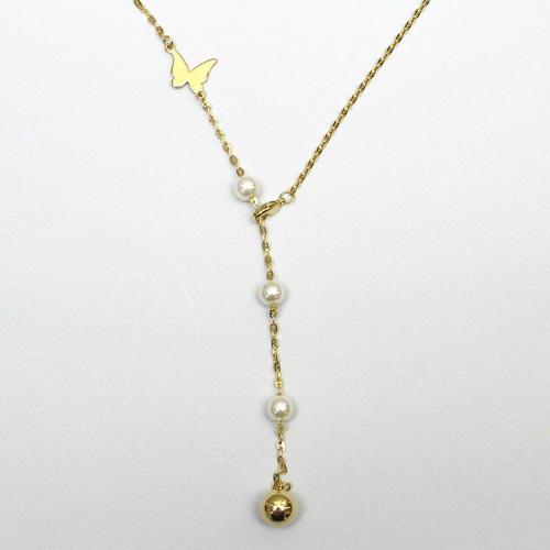 ＜アビステ＞バタフライモチーフ×パールY字ショートネックレス