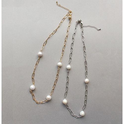 ＜アビステ＞淡水パール×チェーンショートネックレス