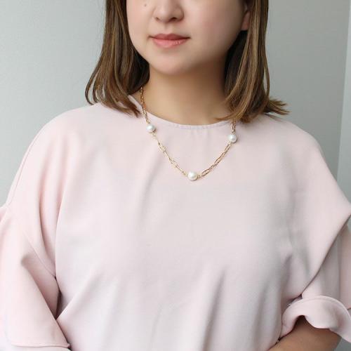 ＜アビステ＞淡水パール×チェーンショートネックレス