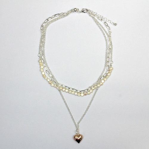 ＜アビステ＞淡水パール×チェーン×ハートペンダント3連ショートネックレス