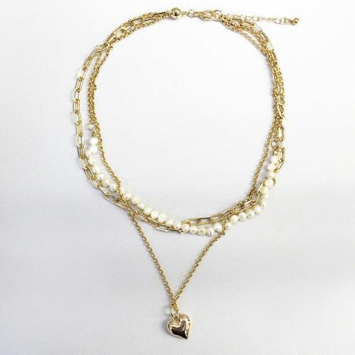 ＜アビステ＞淡水パール×チェーン×ハートペンダント3連ショートネックレス