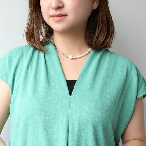 ＜アビステ＞淡水パールコンビショートネックレス