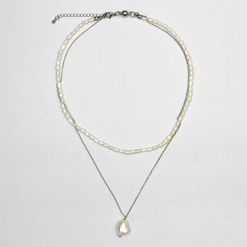 ＜アビステ＞淡水パール2連ショートネックレス