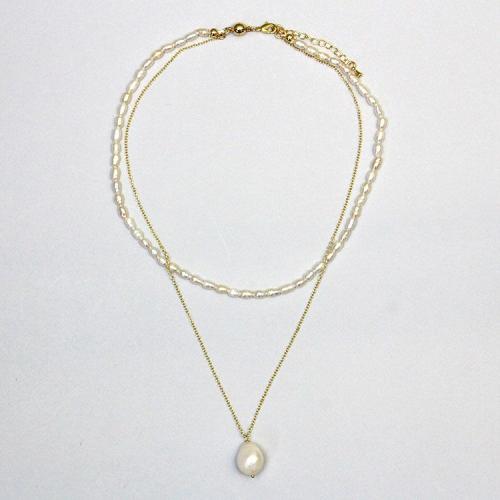 ＜アビステ＞淡水パール2連ショートネックレス