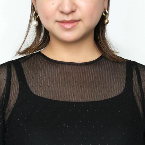 ＜アビステ＞アシンメトリーパールボールロングイヤリング