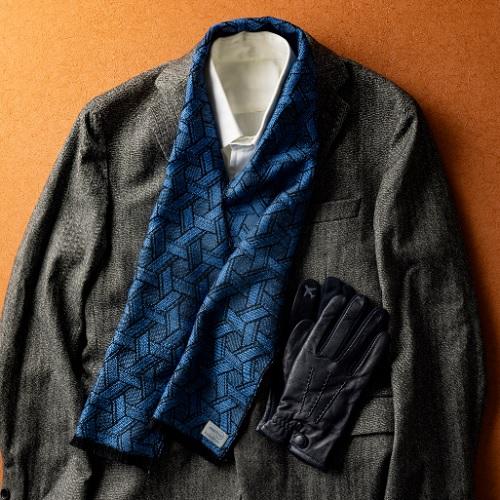 ＜ANA FINDS＞kuska fabric シルクショートマフラー（ブルー）