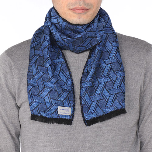 ＜ANA FINDS＞kuska fabric シルクショートマフラー（ブルー）
