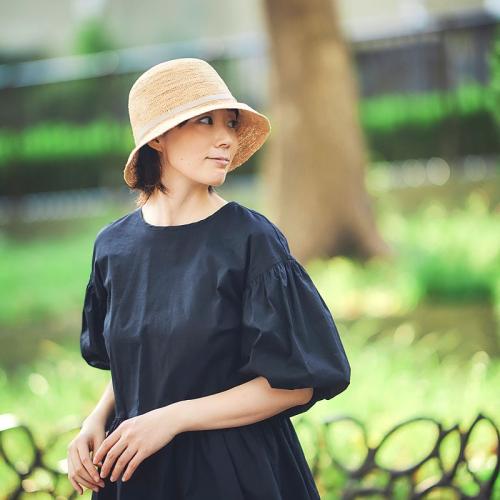 ＜田中帽子店＞ジーナ 畳めるクロッシェラフィアハット