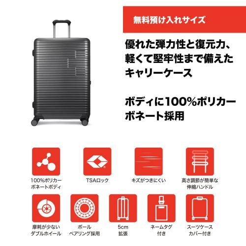 ＜SWISS　MILITARY＞MOTIVAN　99L／無料預入／5cm拡張／スーツケースカバー付／ネームタグ付／カーボングレー