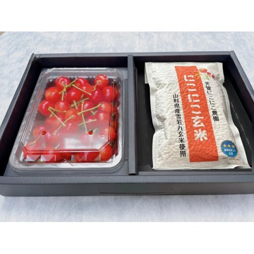 ＜山形県産＞【芳賀にこにこ農園】佐藤錦300g（秀L）とにこにこ玄米パック300gセット【受注締め切り日：2026/6/13】