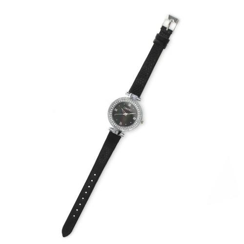 ＜アビステ＞ラウンドフェイスクリスタル革ベルト腕時計/9220068S