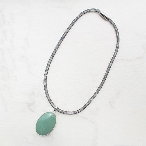 ＜アビステ＞オーバルシェイプジェムストーンメッシュコードネックレス1240074