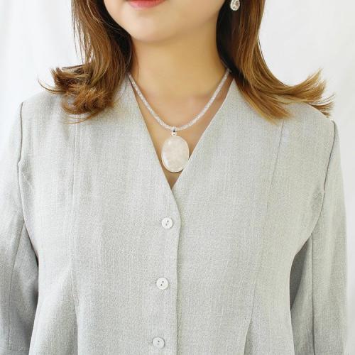 ＜アビステ＞オーバルシェイプジェムストーンメッシュコードネックレス1240074