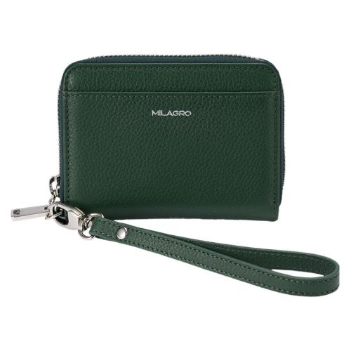 ＜ミラグロ＞シュリンクレザー・ストラップ付きラウンドジップカードウォレット