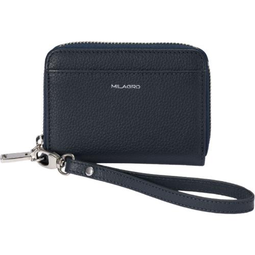 ＜ミラグロ＞シュリンクレザー・ストラップ付きラウンドジップカードウォレット