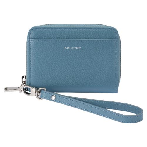 ＜ミラグロ＞シュリンクレザー・ストラップ付きラウンドジップカードウォレット