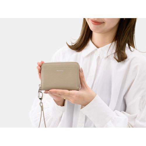 ＜ミラグロ＞シュリンクレザー・ストラップ付きラウンドジップカードウォレット