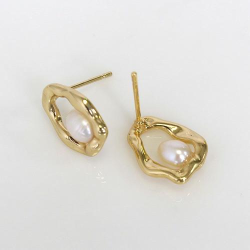 ＜アビステ＞淡水パールメタルフレームデザインピアス