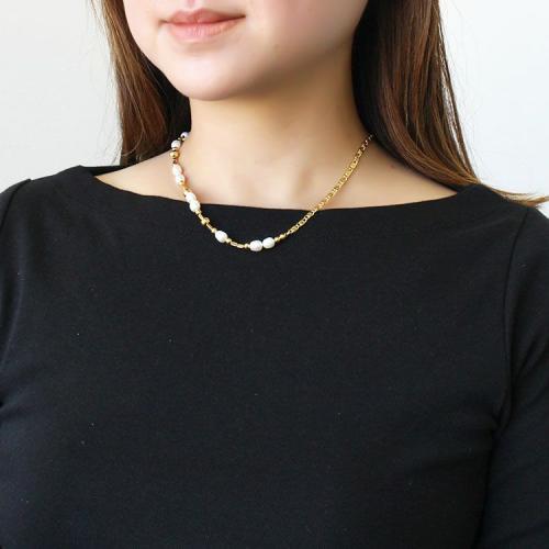 ＜アビステ＞淡水パール×チェーンアシンメトリーショートネックレス