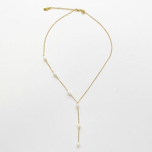 ＜アビステ＞淡水パールY字ラインアシンメトリーショートネックレス