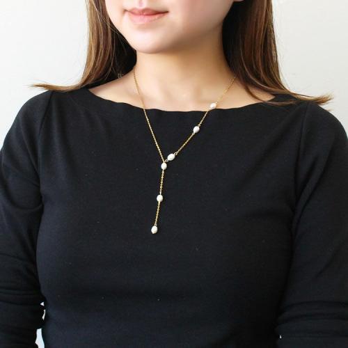 ＜アビステ＞淡水パールY字ラインアシンメトリーショートネックレス