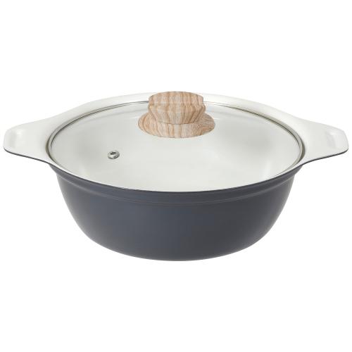 ＜LIV PLUS＞ビストロ・セラミックIH卓上鍋 20cm ガラス蓋付