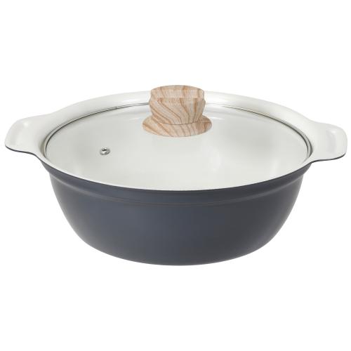 ＜LIV PLUS＞ビストロ・セラミックIH卓上鍋 24cm ガラス蓋付