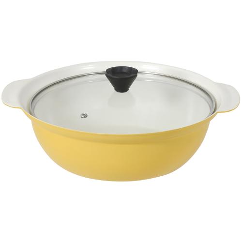 ＜LIV PLUS＞ビストロ・セラミック蒸し目皿付IH卓上鍋 26cm ガラス蓋付