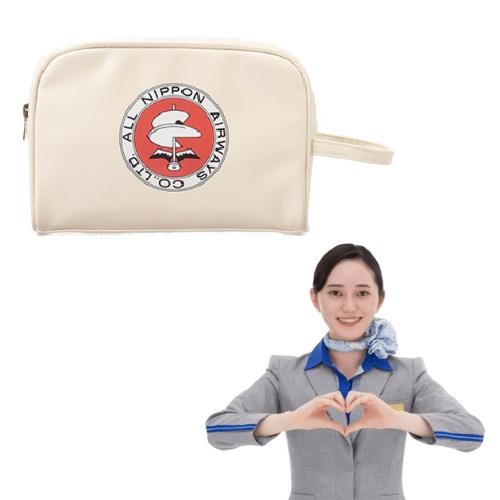 ＜ANAオリジナル＞レトロモチーフ  エアラインバッグ風レクタングルポーチ（アイボリー）