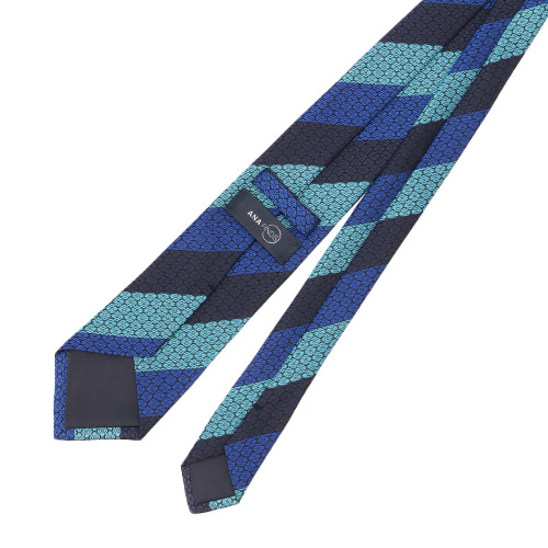 ＜ANA FINDS＞博多織　華皿三段縞柄ネクタイ　ネイビー