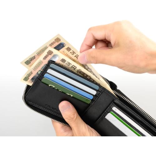 ＜ミラグロ＞キップレザー・ラウンドファスナー二つ折り財布