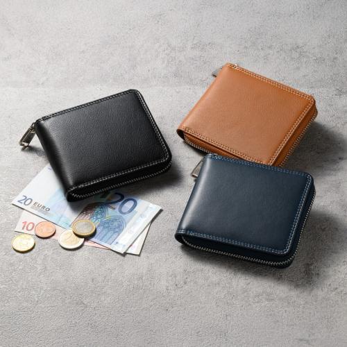 ＜ミラグロ＞キップレザー・ラウンドファスナー二つ折り財布