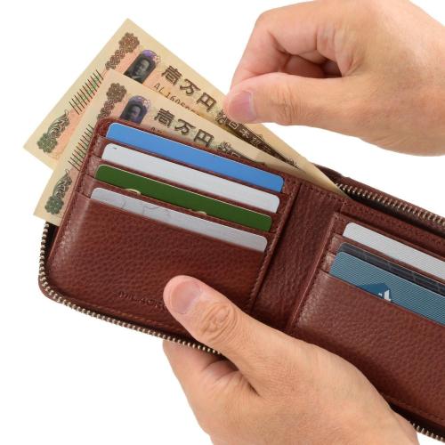 ＜ミラグロ＞牛革ソフトミリングレザー・ラウンドファスナーショートウォレット