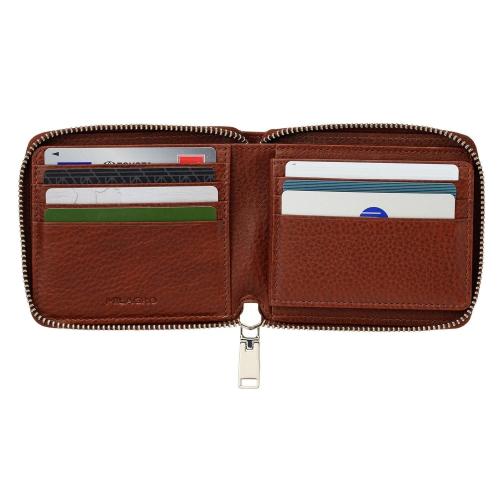 ＜ミラグロ＞牛革ソフトミリングレザー・ラウンドファスナーショートウォレット